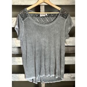 Dantelle Gray Burnout Tee Lace Trim Size XL Cap Sleeve